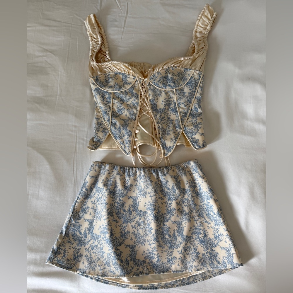 Fait Par Foutch Blue Toile Set (Angelina Corset + Jacqueline Skirt) size xxs